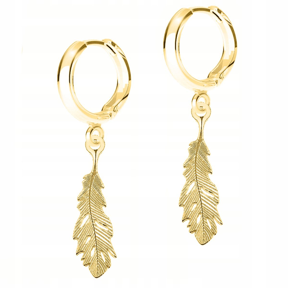 Złote Kolczyki Ozdobne Pióra Piórka z Piórkami Piórem Liście SREBRO 925