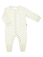 Pajacyki dla niemowląt - Niemowlęcy pajac bawełniany w czarne kropki kremowy Nicol,r.74 - miniaturka - grafika 1