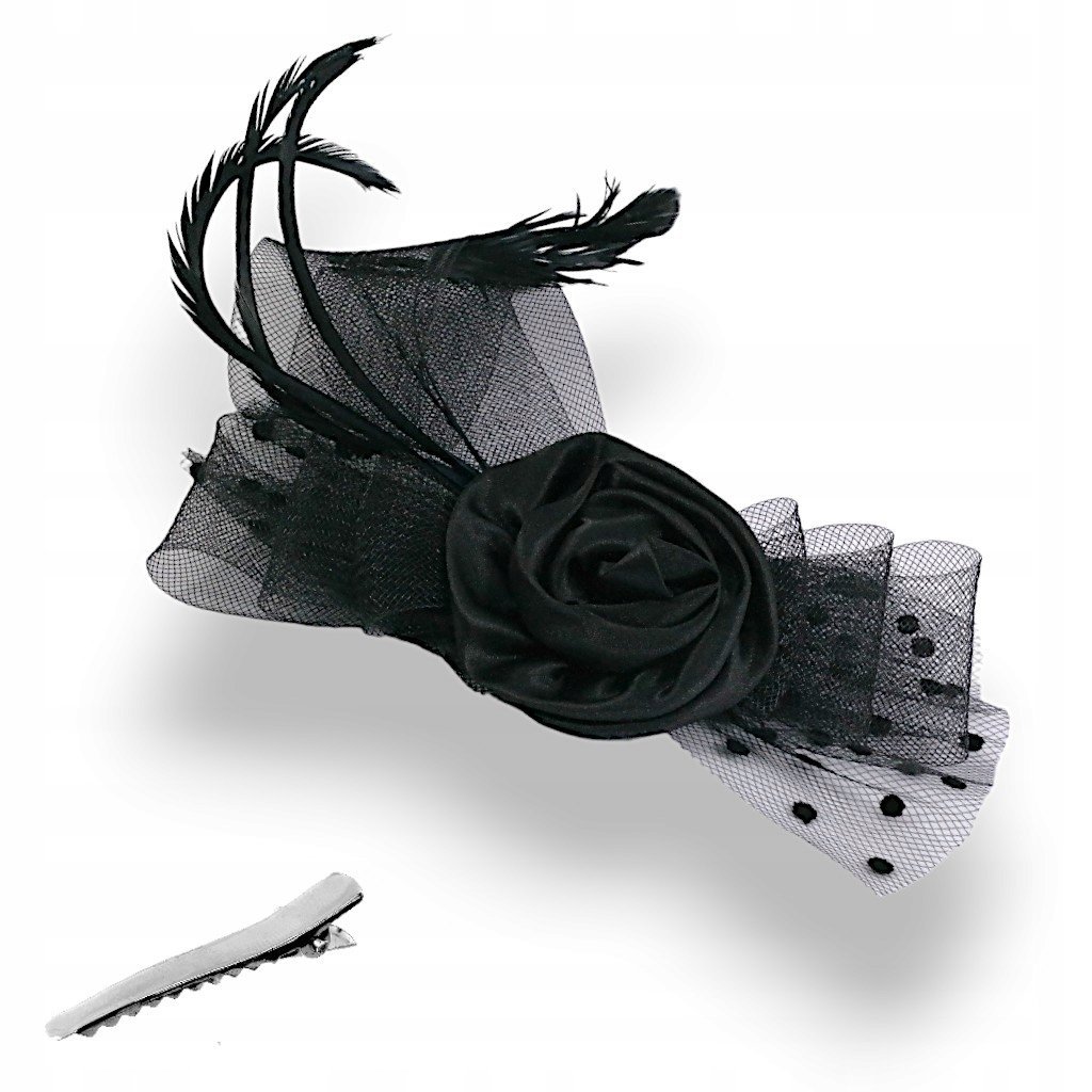 TOCZEK do włosów Kwiat z Kokardą TIUL i piórka