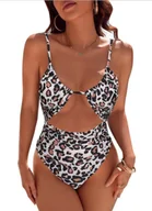 Stroje kąpielowe - Jednoczęściowy seksowny strój kąpielowy z dekoltem panterka z wycięciami L - miniaturka - grafika 1
