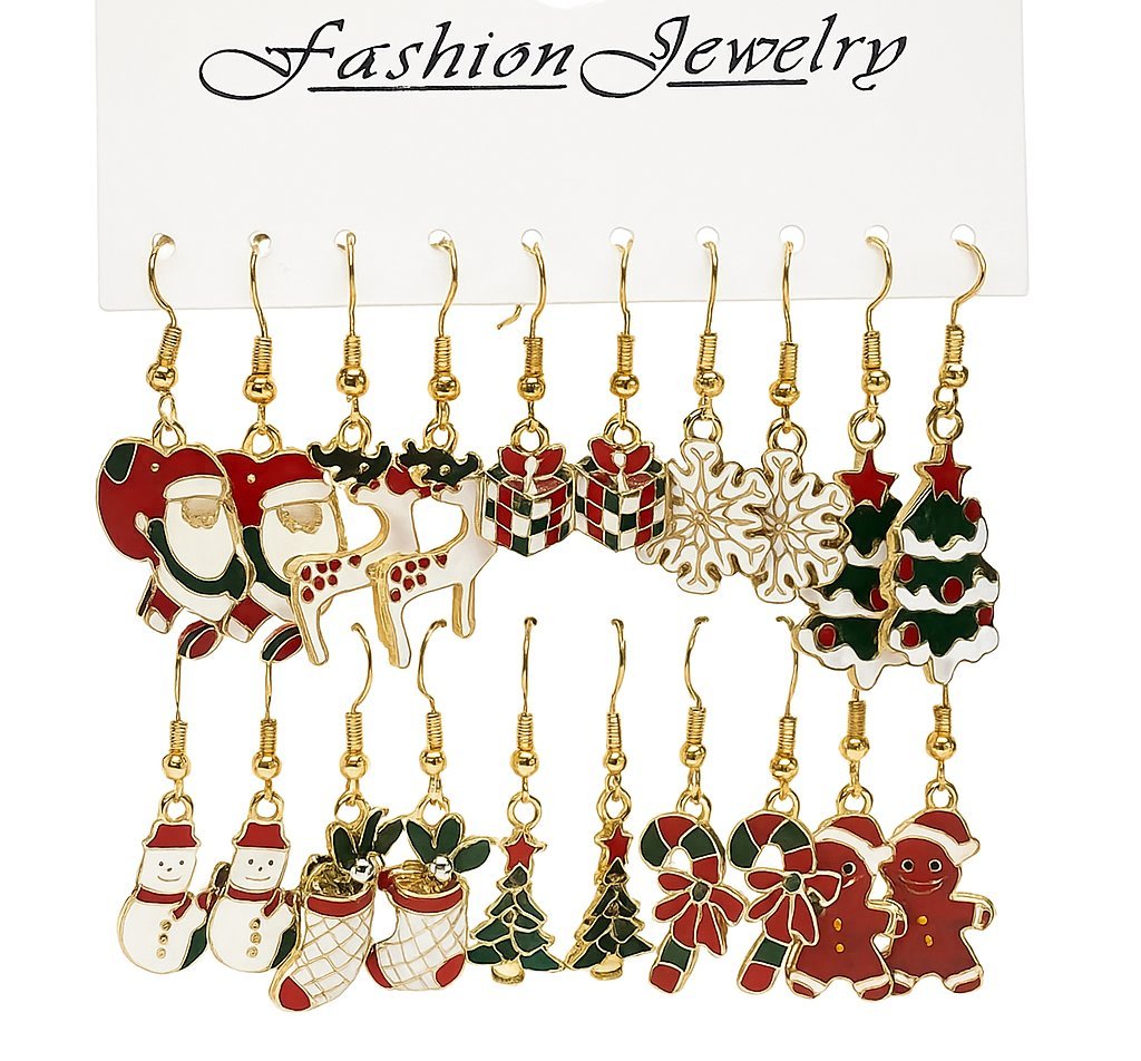 Zestaw Kolczyków ze Świątecznymi Wzorami Złote 20 szt.