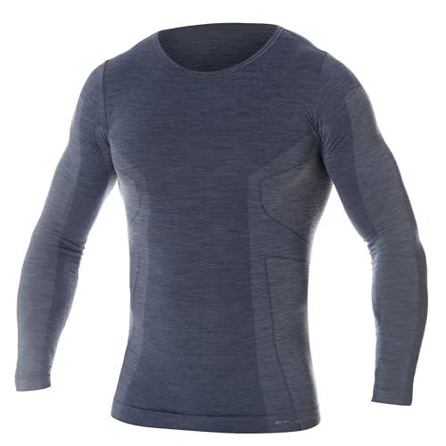 BRUBECK Męska koszulka z długim rękawem | oddychająca | termiczna | sporty zimowe | outdoor | górna część | koszulka funkcyjna | 41% wełna z merynosów | LS11600, M, D.Jeans
