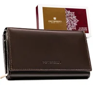 Portfele - Portfel damski na karty skórzany PETERSON rfid stop poziomy klasyczny rozbudowany modny brązowy - miniaturka - grafika 1