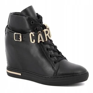 Czarne botki sneakersy na koturnie Carinii B9051-E50 modne r.36 - Botki damskie - miniaturka - grafika 1
