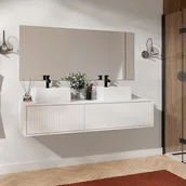 Szafki łazienkowe - Szafka pod umywalkę wisząca w paski – Biała – 150 cm – ARNEGA - miniaturka - grafika 1