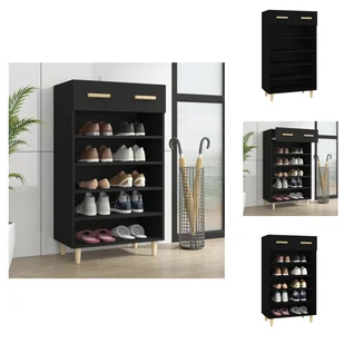 vidaXL Szafka na buty czarna 60x35x105 cm materiał drewnopochodny - Stojaki i szafki na buty - Szafki na buty - miniaturka - grafika 1