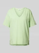 Koszulki i topy damskie - T-shirt w jednolitym kolorze z dekoltem w serek - miniaturka - grafika 1