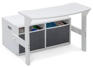 BIAŁE SIWE BIURKO STOLIK SKRZYNIA POJEMNIKI NA ZABAWKI 3W1 DLA DZIECI - Zestawy mebli dla dzieci - miniaturka - grafika 1