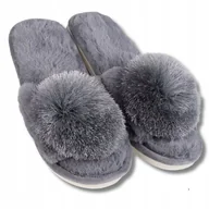 Kapcie damskie - KAPCIE DAMSKIE Z POMPONEM KLAPKI DOMOWE WSUWANE PREZENT MORAJ GREY 36-37 - miniaturka - grafika 1