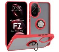 Etui i futerały do telefonów - Bizon z uchwytem na palec Hybrid Ring do Xiaomi POCO F7 Przydymione z czerwoną ramką - miniaturka - grafika 1