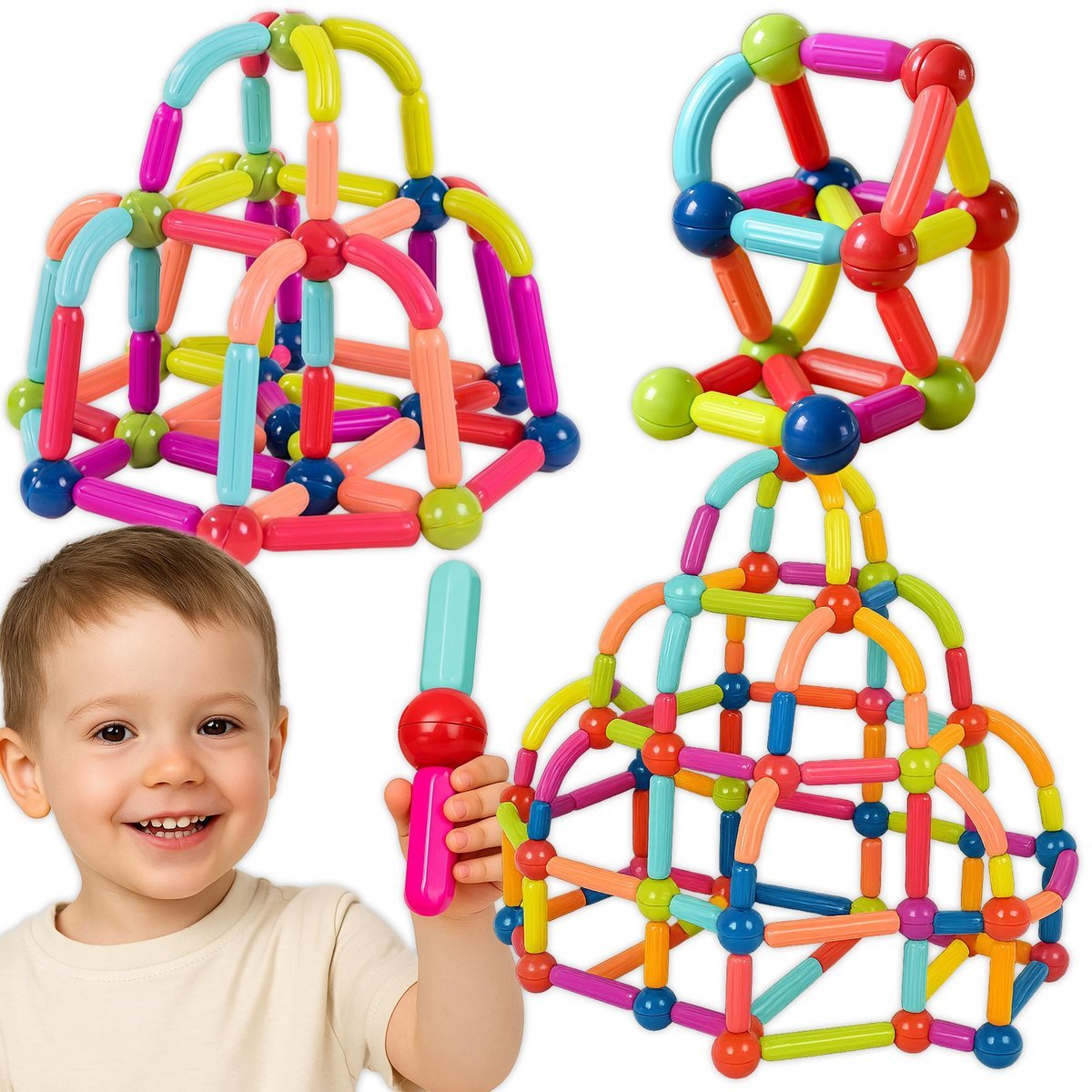 KLOCKI MAGNETYCZNE EDUKACYJNE KREATYWNE MAGNETYCZNE MAGNETIC STICKS 64 ele