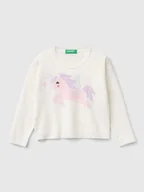 Bluzy i sweterki niemowlęce - Benetton Sweter w kolorze białym - miniaturka - grafika 1