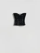 Koszulki i topy damskie - Reserved - Cekinowy top - czarny - miniaturka - grafika 1