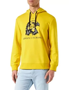 Armani Exchange Męska bluza z kapturem, logo Eagle na przodzie, ściągane stringi, kwasowo-żółty., XXL - Bluzy męskie - miniaturka - grafika 1