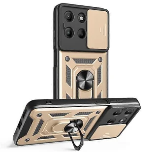 Etui na telefon z podpórką PC + TPU do Motorola Moto G15 4G, z przesuwaną pokrywą aparatu Złoto - Etui i futerały do telefonów - miniaturka - grafika 1