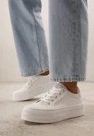 Trampki damskie - Białe Klasyczne Trampki na Grubej Podeszwie Araenes - miniaturka - grafika 1