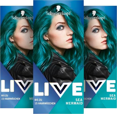 Schwarzkopf LIVE Ultra Brights półtrwała farba do włosów 097 Mermaid (3 x 80 ml), koloryzacja dla intensywnych lub pastelowych efektów kolorystycznych, utrzymuje 12-15 mycia, z odżywką pielęgnacyjną