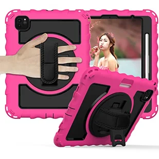 Etui do iPad Pro 11 i Air 4 generacji 10,9 cala odporne na upadki silikonowe etui dla dzieci, obrotowe etui z otworem na długopis i stojakiem, różowe czerwone - Długopisy - miniaturka - grafika 1