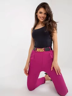 Spodnie damskie - Spodnie z materiału fioletowy klasyczny elegancki chinosy nogawka prosta pasek - grafika 1