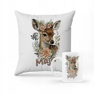 Gadżety dla niej i dla niego - ZESTAW PODUSZKA + KUBEK BOHO PREZENT Zwierzaki Sarna + IMIĘ - miniaturka - grafika 1