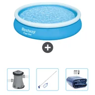 Parasole ogrodowe - Okrągły nadmuchiwany basen Bestway - 366 x 76 cm - niebieski - zawiera pompkę - zestaw do czyszczenia - żagiel przeciwsłoneczny - miniaturka - grafika 1