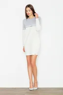 Sukienki - Dwukolorowa SUKIENKA z długimi rękawami | Ecru-Szary XXXL - miniaturka - grafika 1