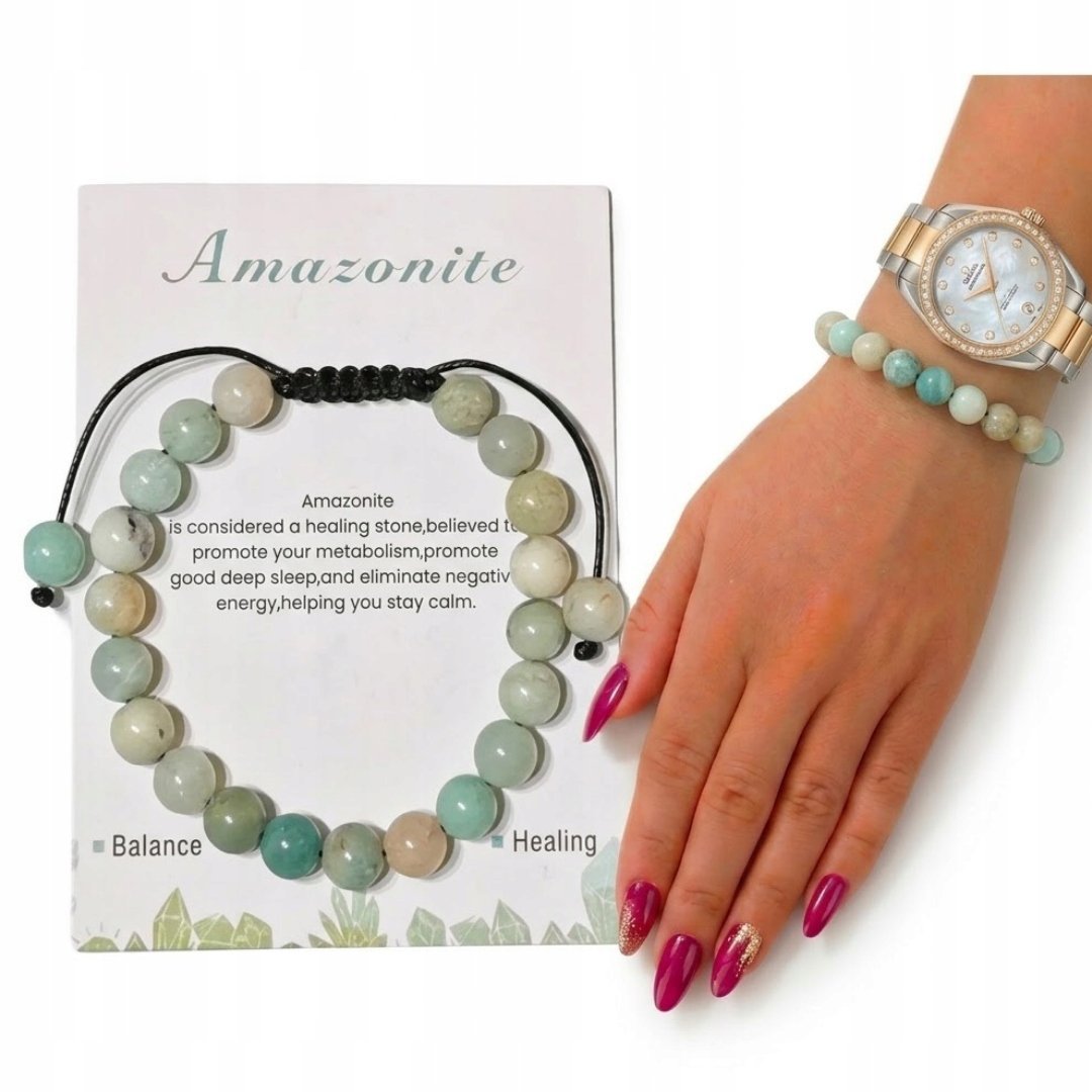 Bransoletka Regulowana Amazonit Kamień Naturalny Amulet Zdrowia Mocy