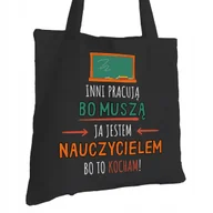 Torby i wózki na zakupy - Torba Bawełniana dla Nauczyciela Czarna Prezent ekologiczna Trwały Nadruk - miniaturka - grafika 1