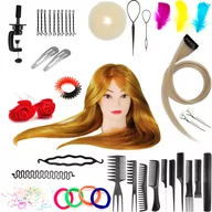 Główki treningowe - Zestaw główka treningowa Blanka 65 Golden, włos mieszany 60% + 80 akcesoriów + uchwyt, fryzjerska do czesania, głowa do ćwiczeń - miniaturka - grafika 1