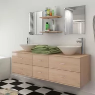 Meble łazienkowe - vidaXL vidaXL 7 elementowy zestaw beżowych mebli łazienkowych i umywalka - miniaturka - grafika 1