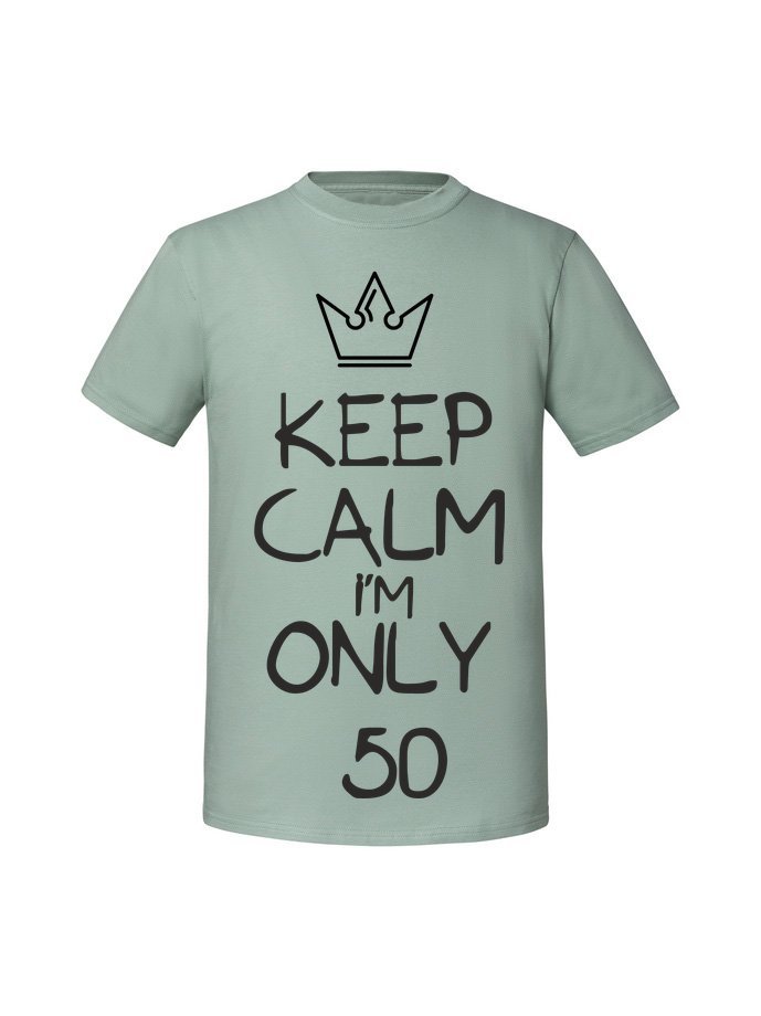 Męska koszulka z nadrukiem -50 KEEP calm i am only 50 Miętowy S