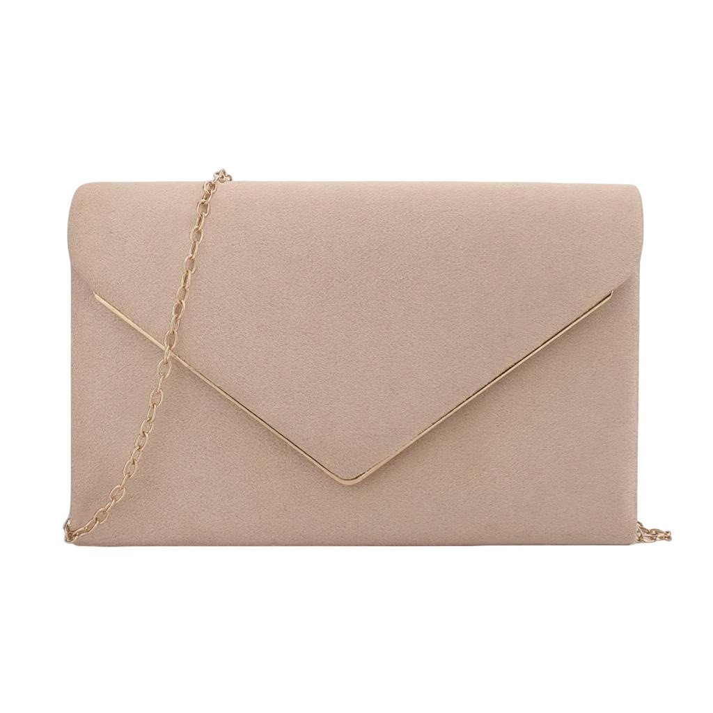 KOPERTÓWKA ZAMSZOWA BEŻ Z ŁAŃCUSZKIEM TOREBKA na WESELE