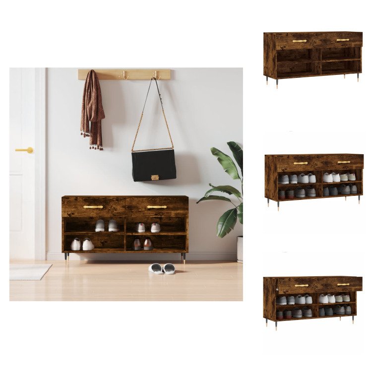 vidaXL Ławka na buty dąb wędzony 102x35x55 cm materiał drewnopochodny - Stojaki i szafki na buty