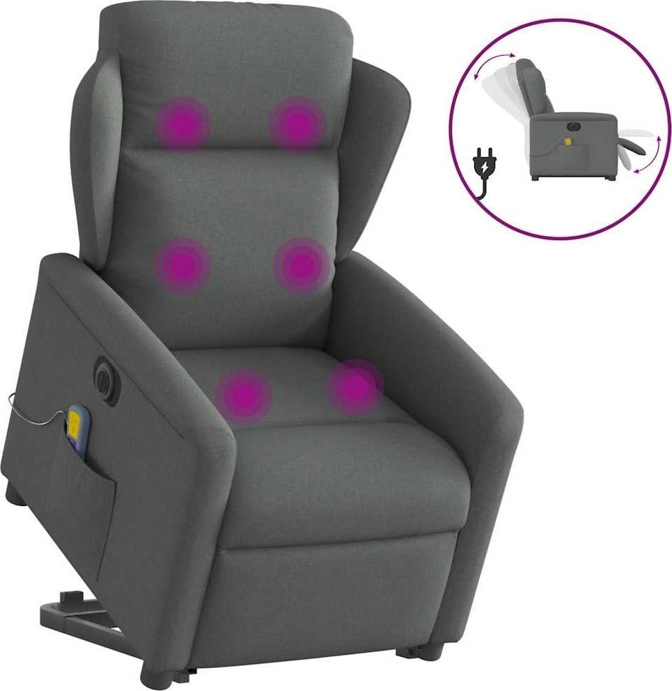 vidaXL vidaXL Podnoszony fotel masujący, elektryczny, rozkładany, ciemnoszary