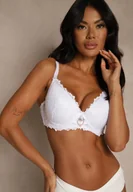 Biustonosze - Biały Koronkowy Biustonosz Ozdobiony Cyrkoniowym Sercem Bothilei - miniaturka - grafika 1