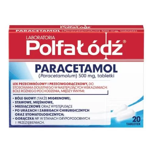Paracetamol Polfa-Łódź 500 mg, 20 tabletek