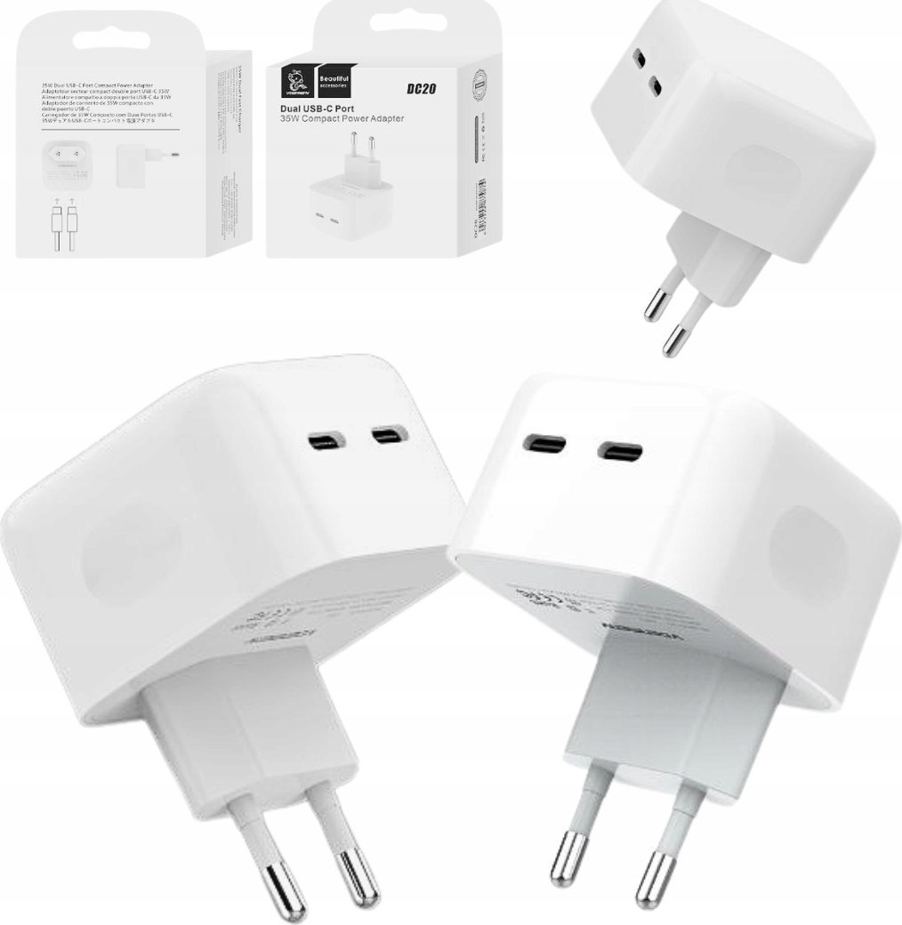 Ładowarka . DENMEN ŁADOWARKA SIECIOWA DUAL USB-C 35W DC20