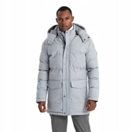 Kurtki męskie - Ciepła długa męska kurtka typu parka jasnoszary melanż V3 OM-JALJ-0217 XXL - miniaturka - grafika 1