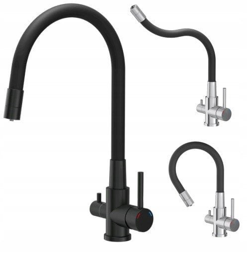 Quadron AGNES SteelQ stalowa bateria kuchenna trójdrożna z elastyczną wylewką, pure carbon