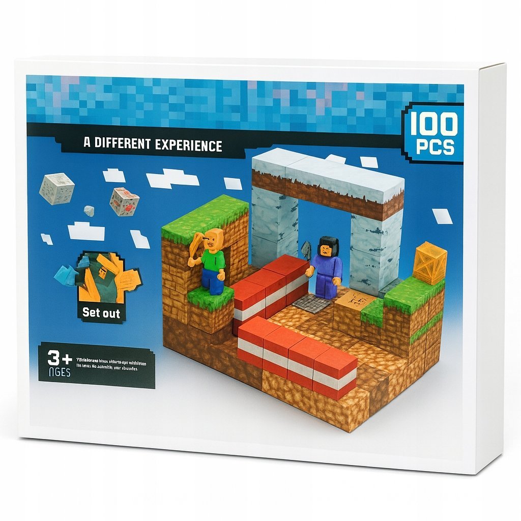 KLOCKI MAGNETYCZNE SZEŚCIANY 100 ELEMENTÓW W TYM 2 FIGURKI 3D DLA DZIECI
