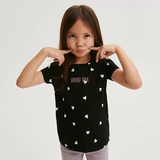 Koszulki dla dziewczynek - Reserved - Bawełniany t-shirt w serca - Czarny - grafika 1