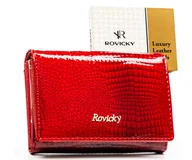 Portfele - Portfel damski czerwony ROVICKY skórzany mały na zatrzask lakierowany elegancki rfid stop - miniaturka - grafika 1