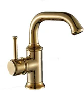 Baterie umywalkowe - Bateria umywalkowa retro MELINEA czarna - złoty - miniaturka - grafika 1