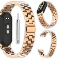 Akcesoria do smartwatchy - Bransoleta opaska pasek ze stali nierdzewnej Vanfone do Xiaomi Mi Smart Band 8/9, różowe złoto - miniaturka - grafika 1