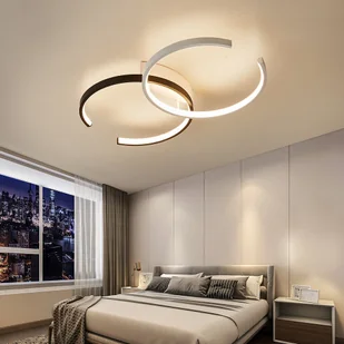 Lampa sufitowa LED Lampa sufitowa SX8718WB z pilotem Regulacja barwy/jasności światła Możliwość ściemniania Biała i czarna lakierowana metalowa rama Lampa sufitowa LED do sypialni - Lampy sufitowe - miniaturka - grafika 1
