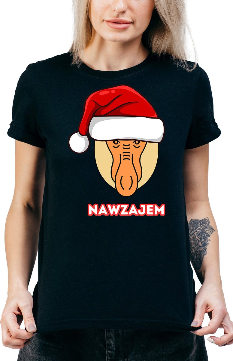 T-Shirt Damski Z Nadrukiem Święta Prezent Świąteczna Koszulka Czarna R-S Model A477