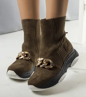 Zielone ocieplane botki z łańcuchem Ulster -39 - Botki damskie - miniaturka - grafika 1