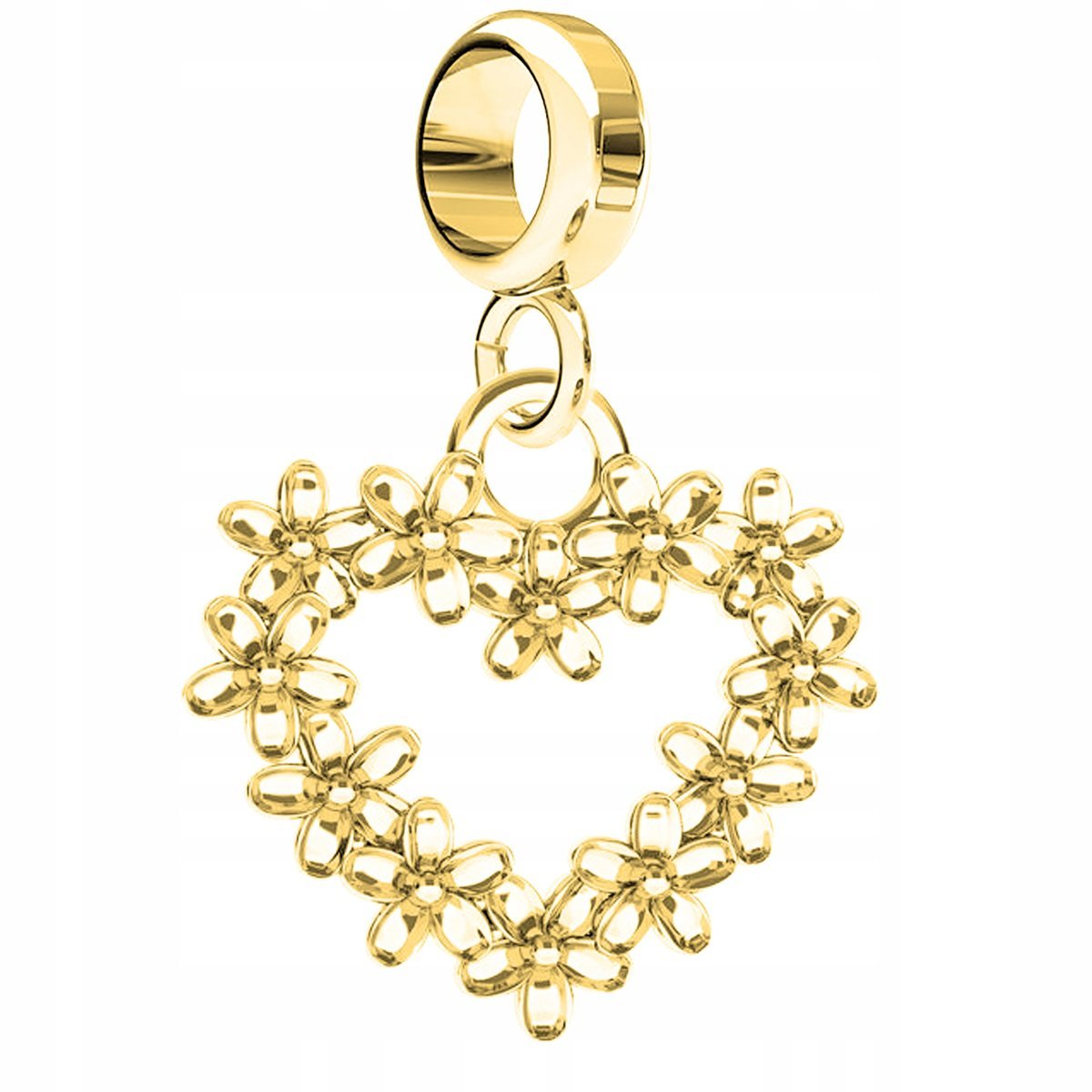 Charms Złoty Serce w Kwiaty Serduszko Flower Kwiaty Kwiatki SREBRO 925