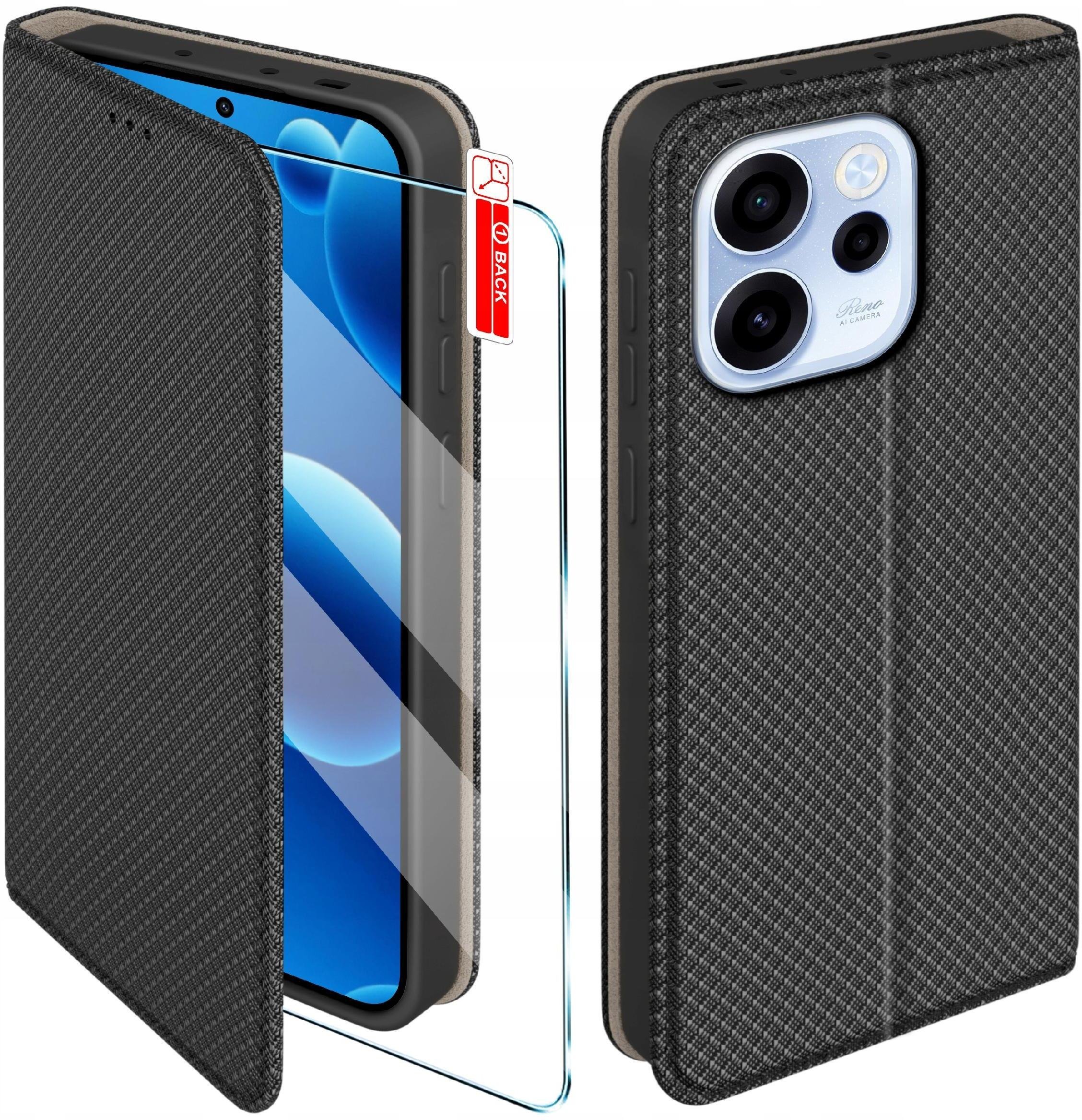 krainaGSM Etui z klapką do Oppo Reno 15 5G Zamykane Czarne Futerał + Szkło