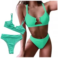 Stroje kąpielowe - STRÓJ KĄPIELOWY DWUCZĘŚCIOWY WYSOKI STAN BIKINI ZIELONY KOSTIUM PLAŻA BASEN M - miniaturka - grafika 1